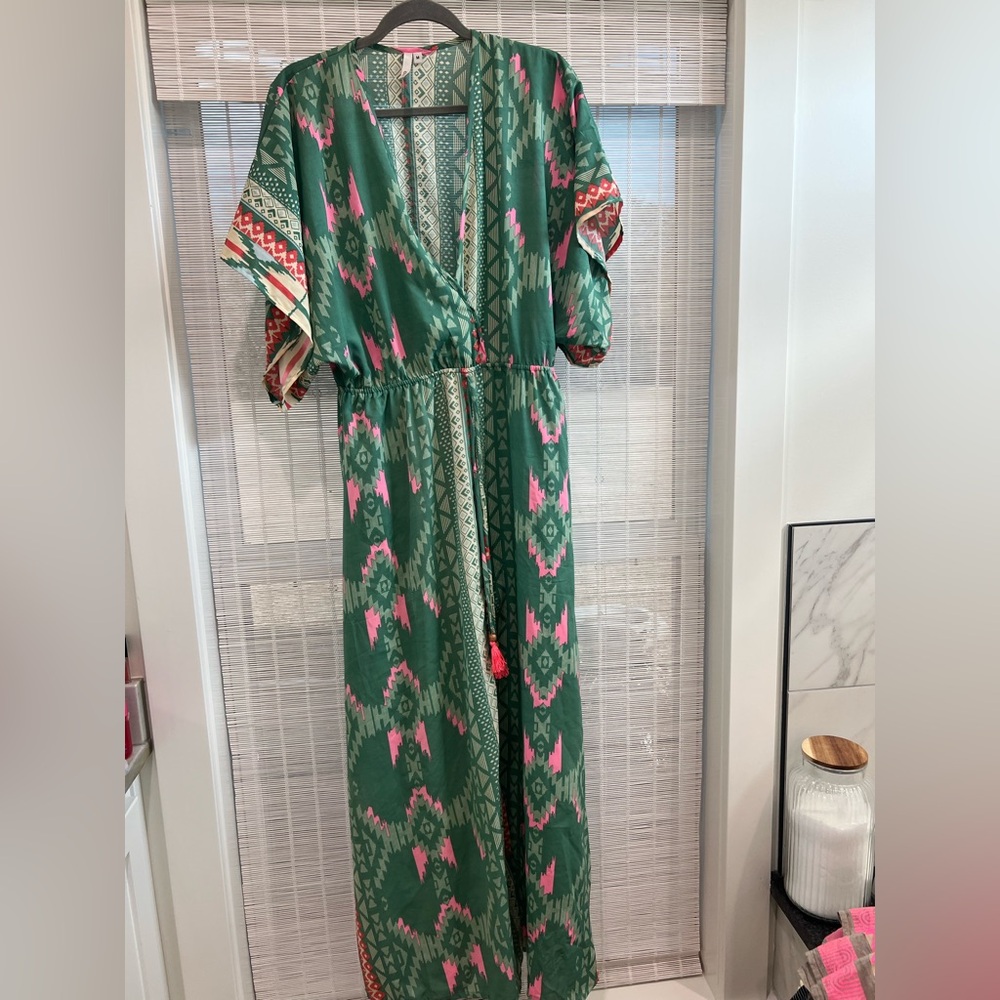 Elan Green and Pink Patterned Maxi Dress